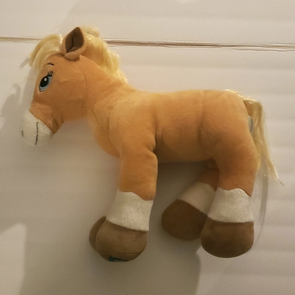 Build a Bear 16 Inch Brown / Tan Pony Horse And Hearts 2016 Palomino Plush. Hair
